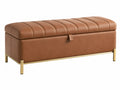 Sitzbank 120 x 45 x 48 cm aus braunem Kunstleder mit Stauraum und goldfarbenem Metallgestell