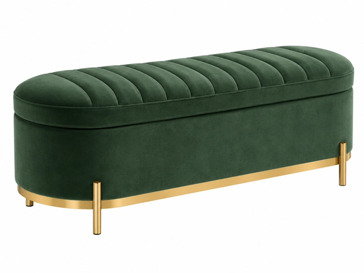 Sitzbank 120 cm Samt Grün mit Stauraum und Metallgestell