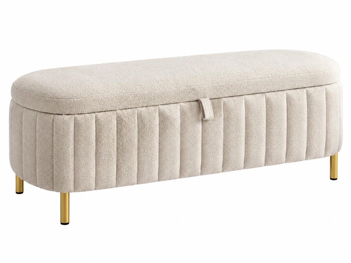 Sitzbank 120 cm Beige mit Textilbezug und Stauraum - gepolsterte Sitzbank im modernen Stil