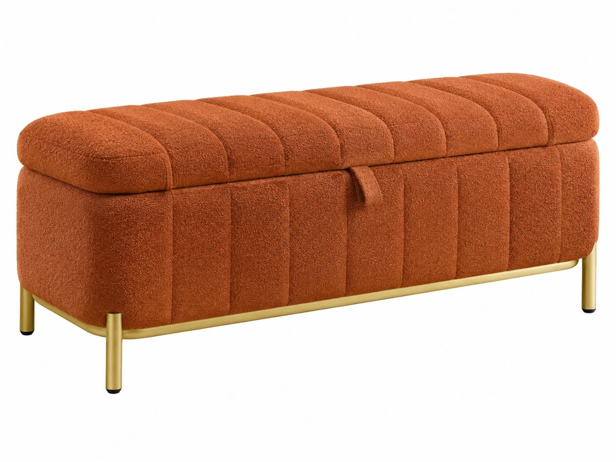 Sitzbank mit Stauraum 110 x 45 x 50 cm Teddy-Polyester Terrakotta - gepolstert mit Metallgestell