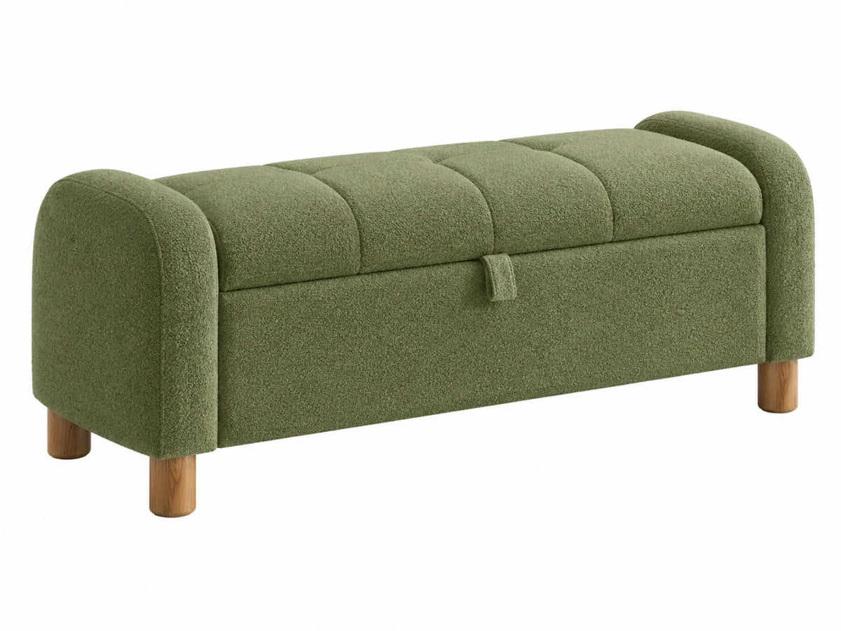 Polsterbank 120 x 50 x 56 cm Bouclé Grün mit Stauraum für Wohnzimmer