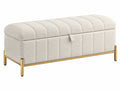 Sitzbank 110 x 45 x 47 cm Bouclé Stoff Creme mit Stauraum und Metallgestell