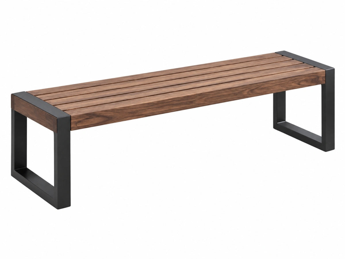 Gartenbank 150 x 40 x 45 cm Holz Metall Braun Schwarz - Lattenoptik