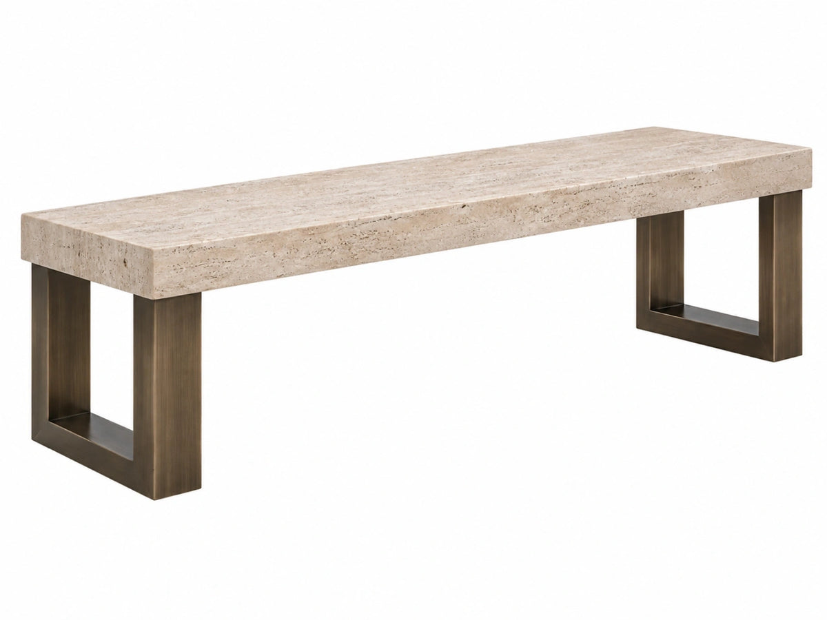 Sitzbank 150 x 40 x 45 cm aus Travertin und Metall in Beige Braun - modern
