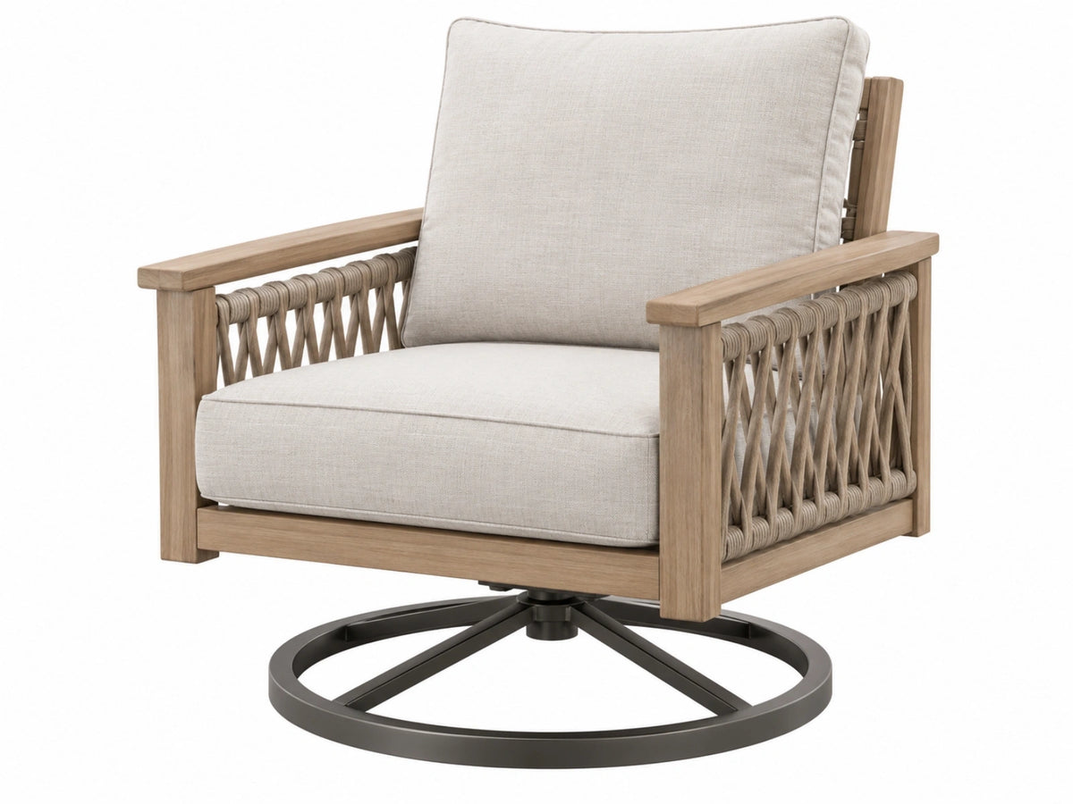 Drehsessel 78 x 82 x 90 cm aus Holz und Seilgeflecht in Naturbeige mit Drehfunktion