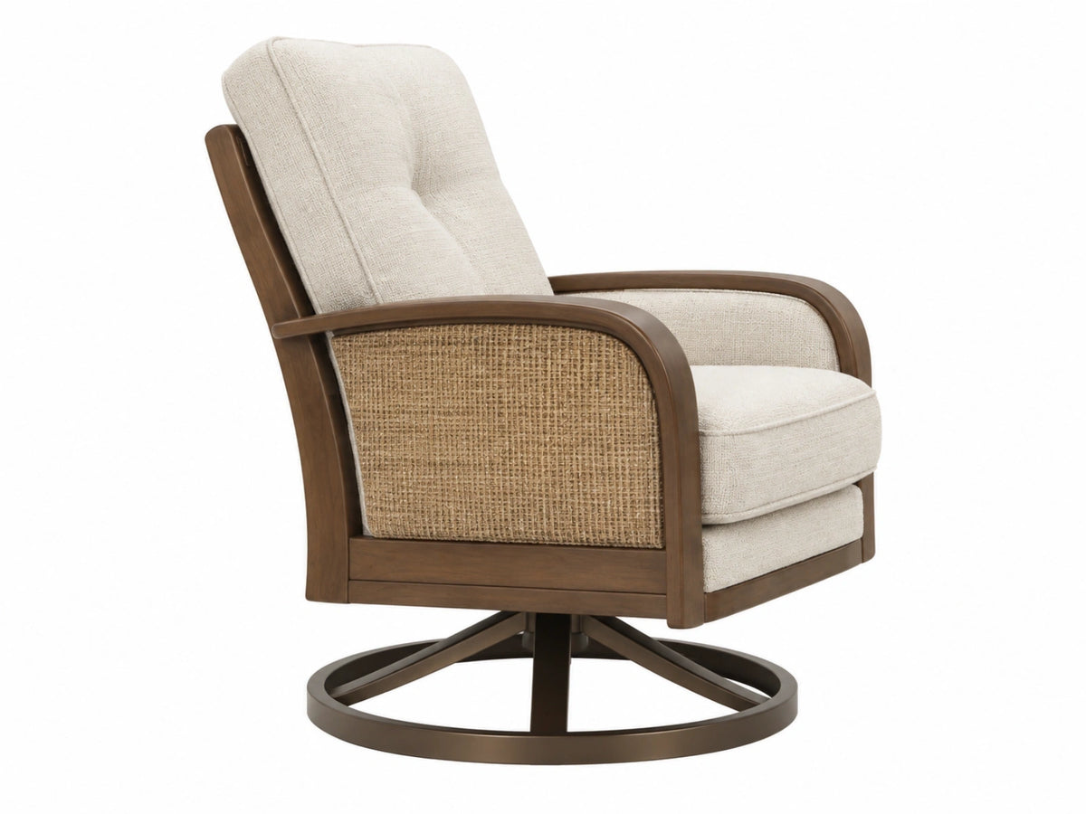 Drehsessel 76 x 82 x 98 cm Beige Braun mit Holz Rattan und Stoffbezug
