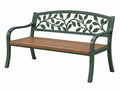 Gartenbank 122 x 61 x 90 cm aus Metall und Holz in Dunkelgrün Braun mit Blattmotiv