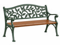 Gartenbank 125 x 60 x 90 cm aus Metall und Holz Grün Braun mit Blattdekor
