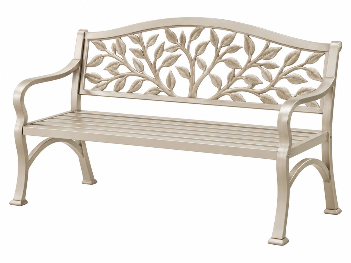 Gartenbank 120 x 60 x 90 cm aus Metall Beige mit Blattmuster