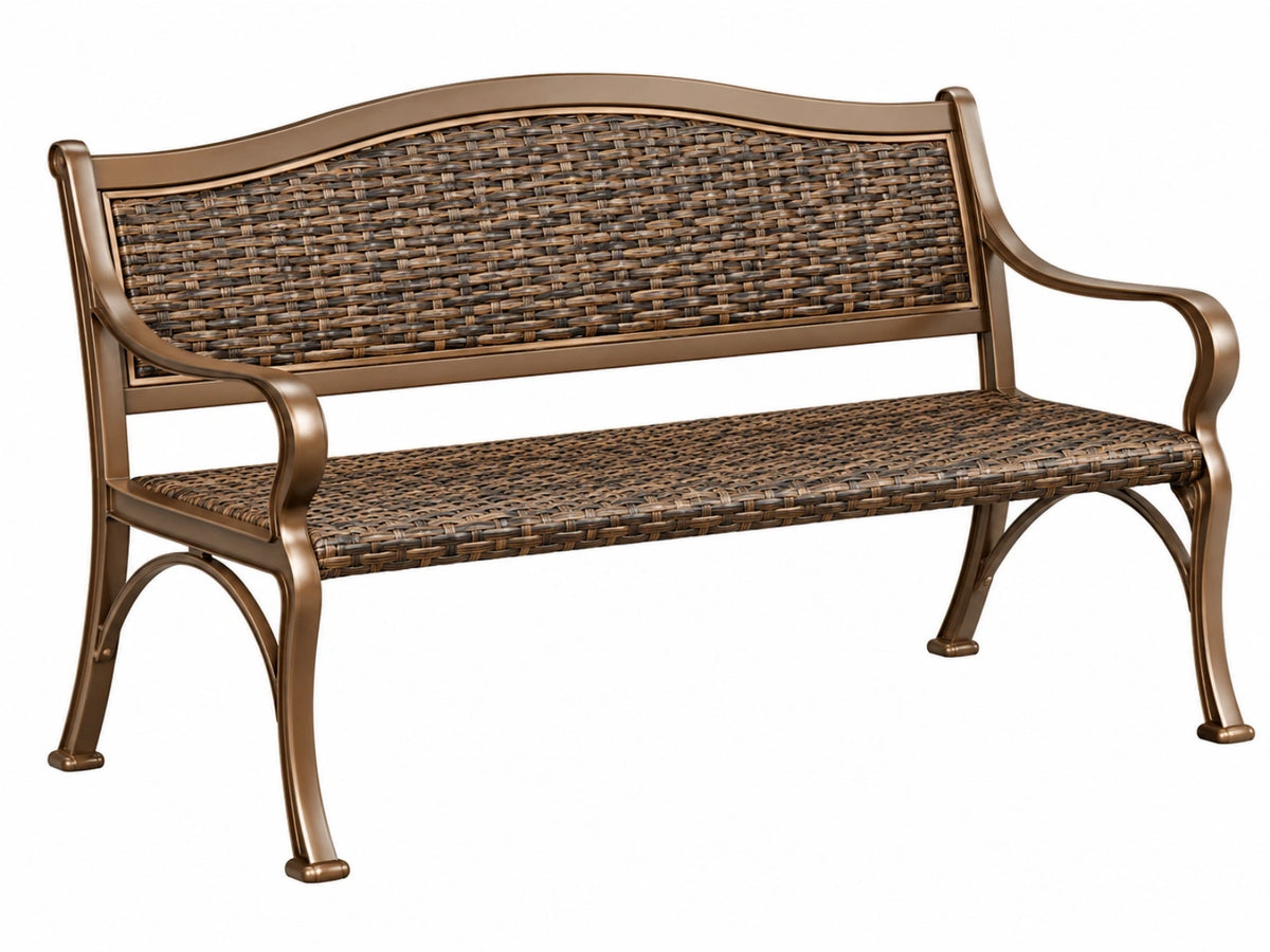 Gartenbank 120 x 60 x 90 cm aus Metall und Polyrattan in Bronze Braun - Sitzbank im klassischen Stil