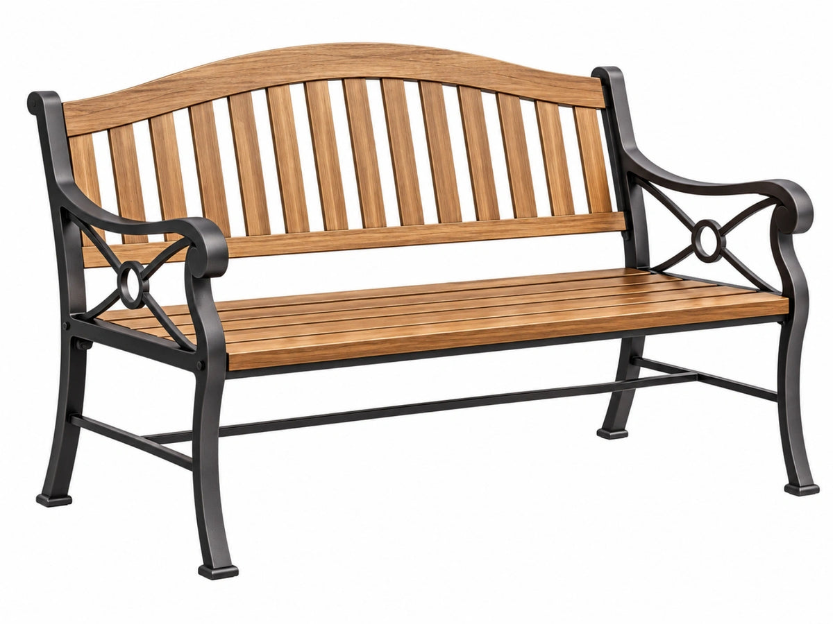 Gartenbank 122 x 65 x 88 cm Holz Metall Braun Schwarz mit Armlehnen